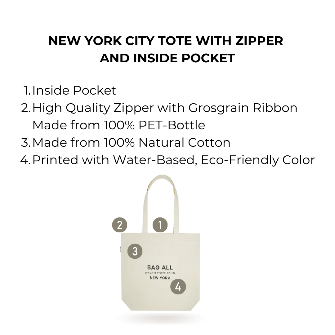 New York City Tote with Zipper and Inside Pocket – Cream