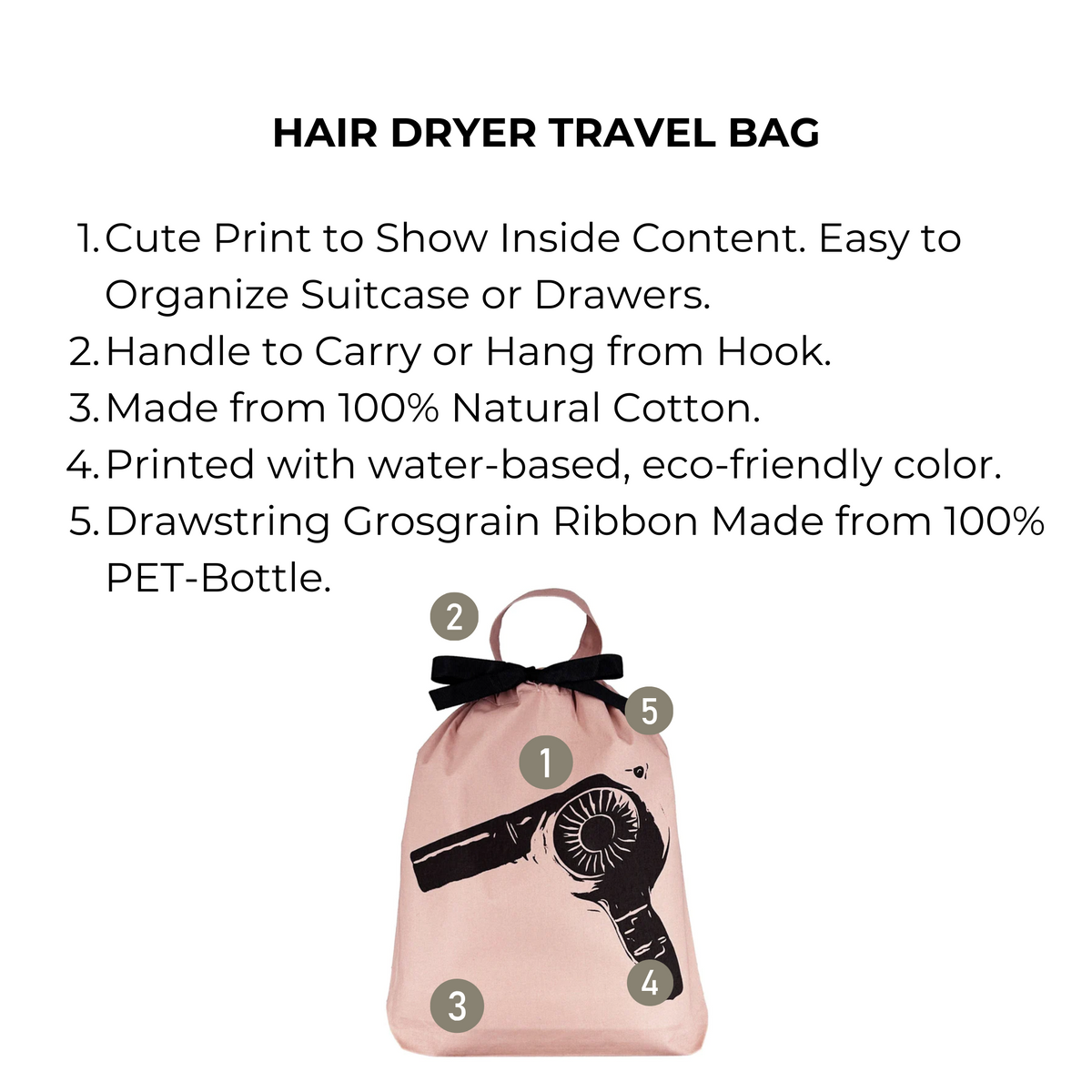 Hair Dryer Travel Bag – Pink/Blush