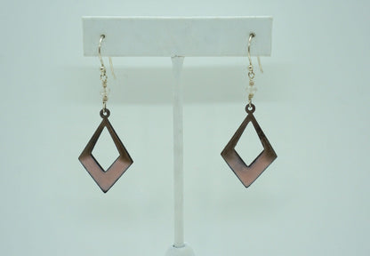 Pink dangle enamel earrings with topaz and silver