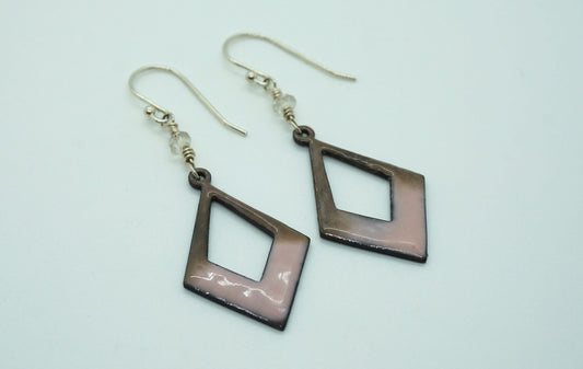 Pink and grey kite shaped enamel earrings