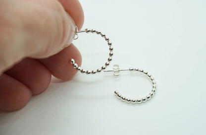 small sterling silver beaded hoop earrings