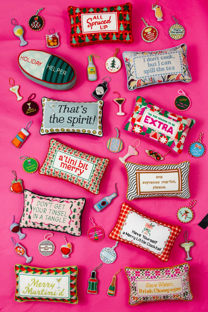 Merry Little Cocktail Needlepoint Pillow