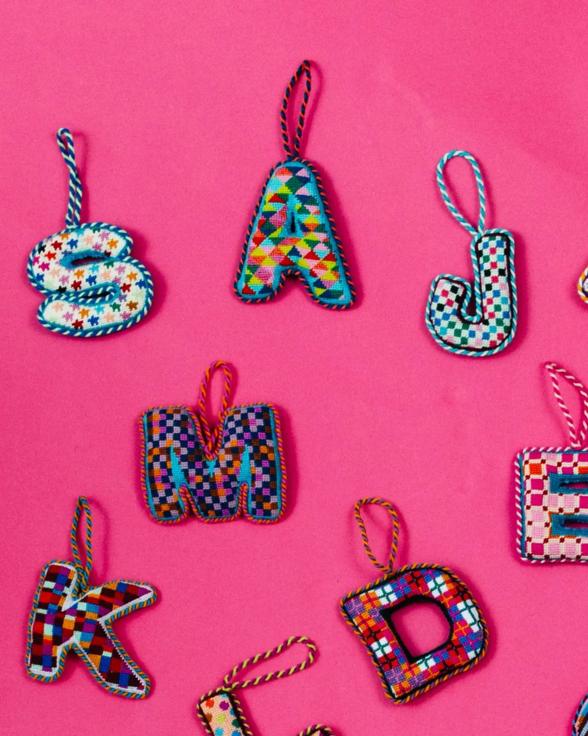 Needlepoint Monogram Ornament - A