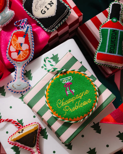 Needlepoint Ornament - Champagne Problems
