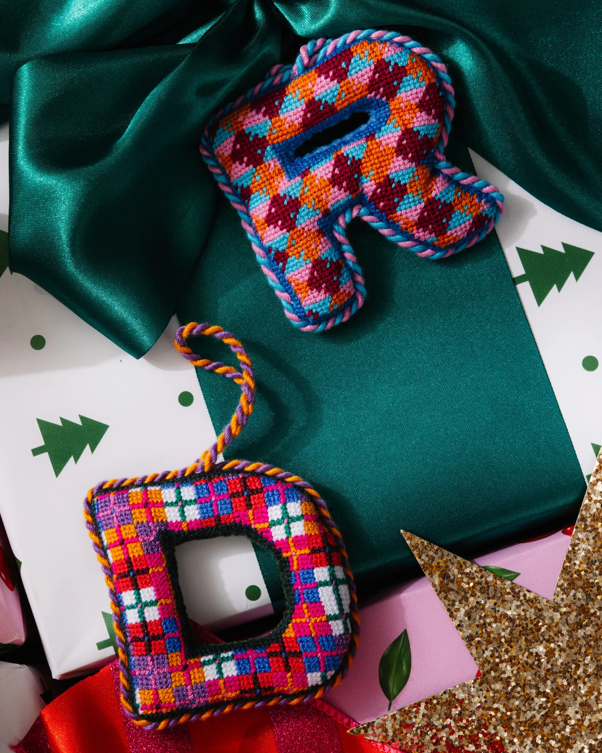 Needlepoint Monogram Ornament - D