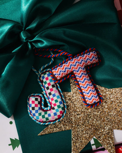 Needlepoint Monogram Ornament - T