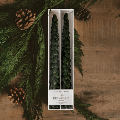 Green Tree Taper Candles - Set of 2