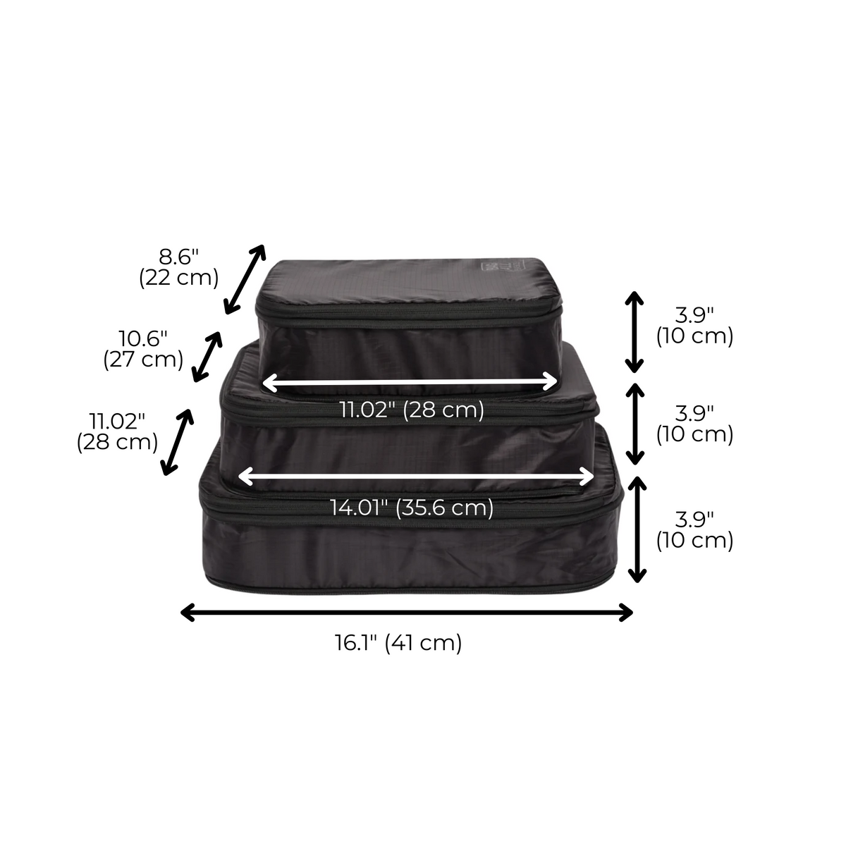 Compression Packing Cubes – Recycled Nylon – 3-pack – Black