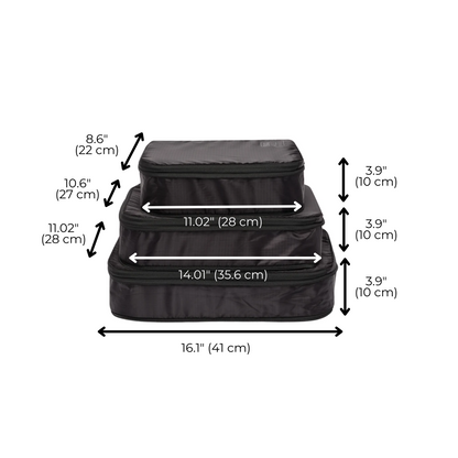 Compression Packing Cubes – Recycled Nylon – 3-pack – Black