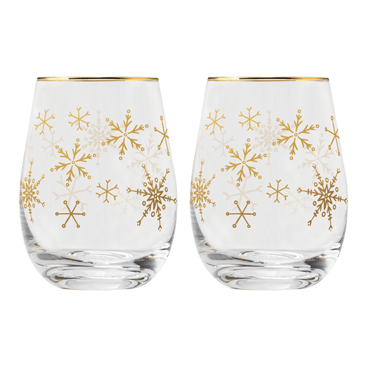 Snowflakes Stemless Wine Glass - Boxed Set of 2