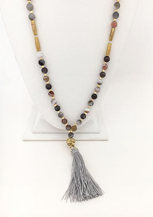 Botswana Agate Tassel Necklace