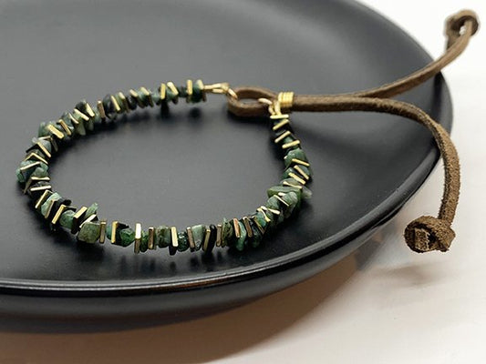 Emerald gold leather adjustable bracelet