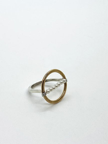 Gold and Sterling Silver Pearl Circle Ring
