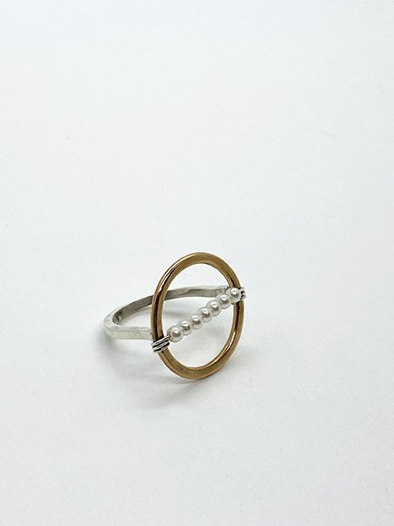 Gold and Sterling Silver Pearl Circle Ring