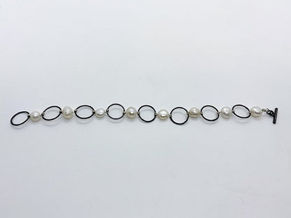 Oxidized sterling silver chain bracelet pearls