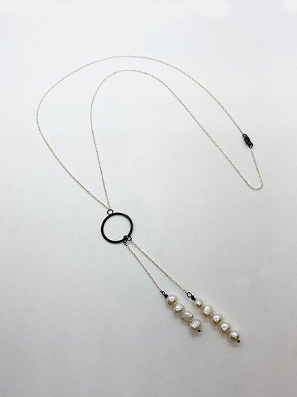 Sterling Silver circle pearl lariat necklace