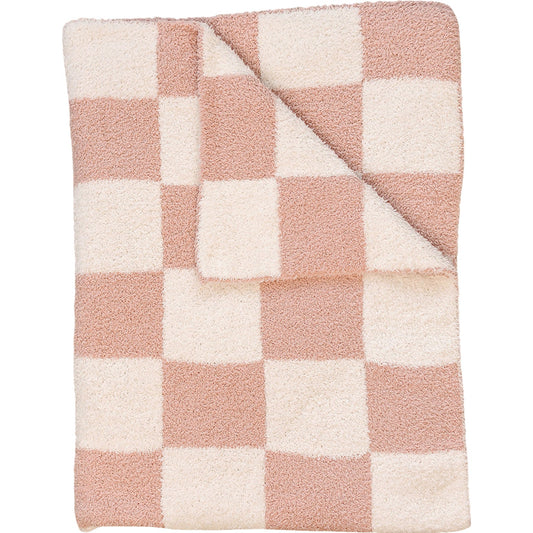 Pink Checkered Plush Blanket