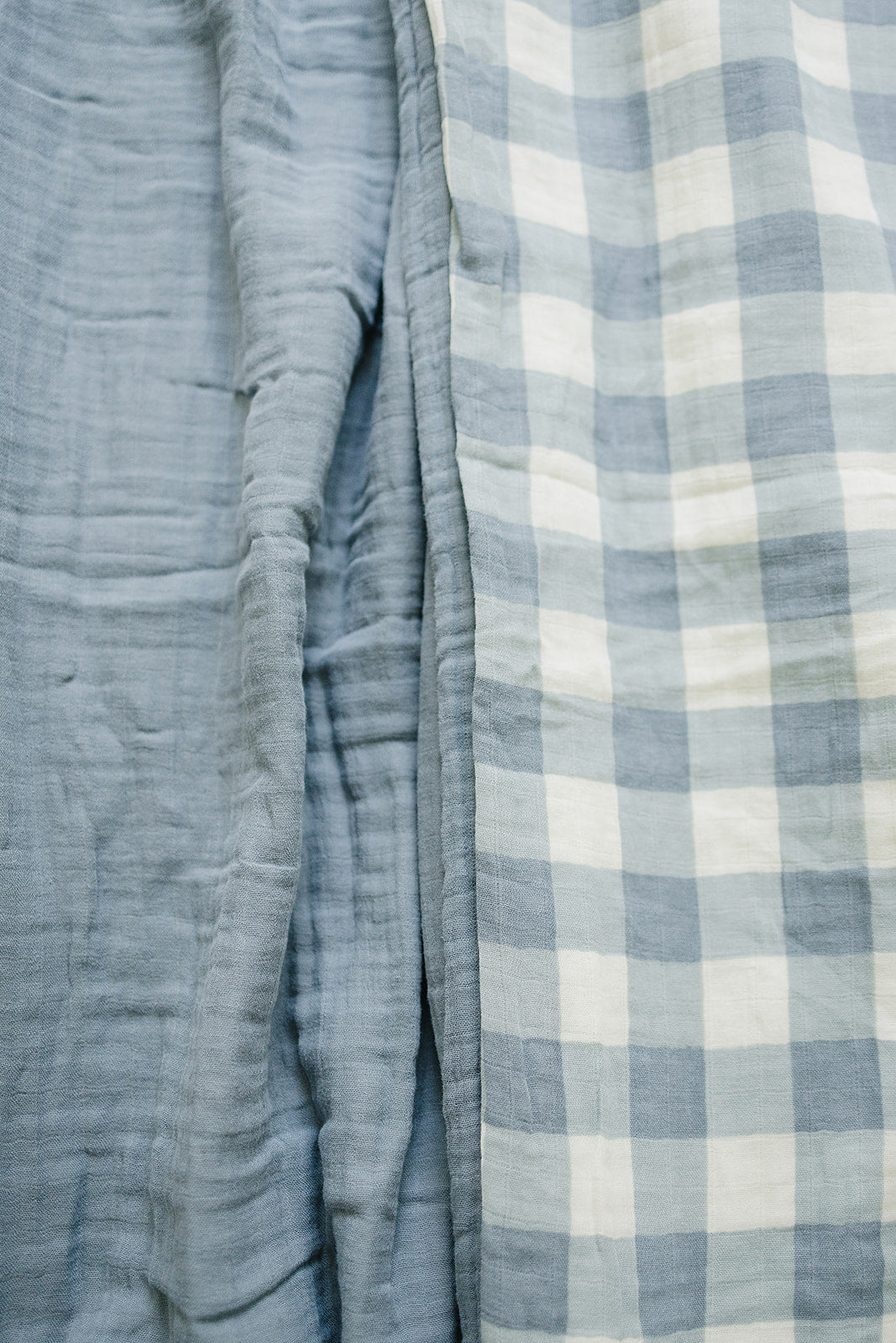 Dusty Blue Gingham Twin Muslin Quilt
