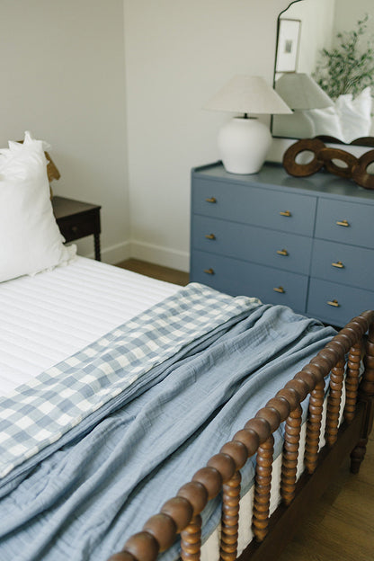 Dusty Blue Gingham Twin Muslin Quilt