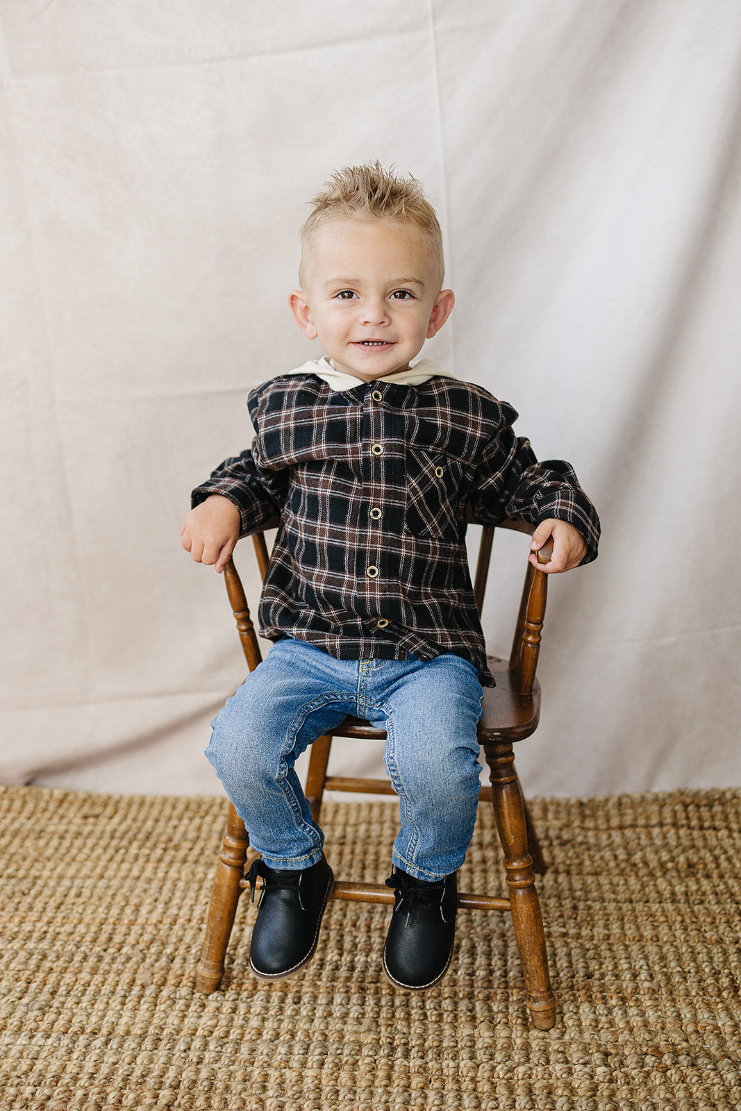 Dark Plaid Hooded Button Up Shirt