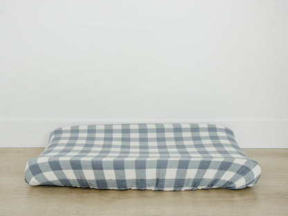 Dusty Blue Gingham Muslin Changing Pad Cover