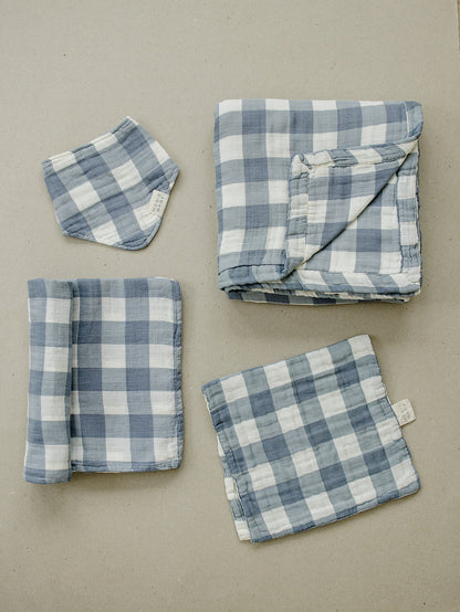 Dusty Blue Gingham Muslin Bib