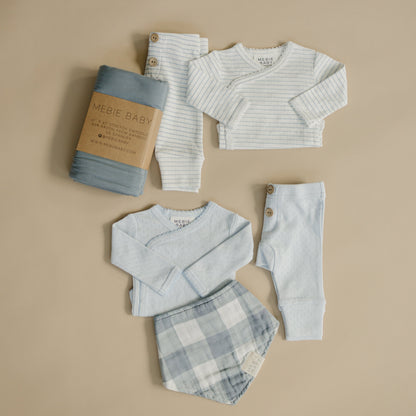 Blue Stripe Pointelle Layette Set