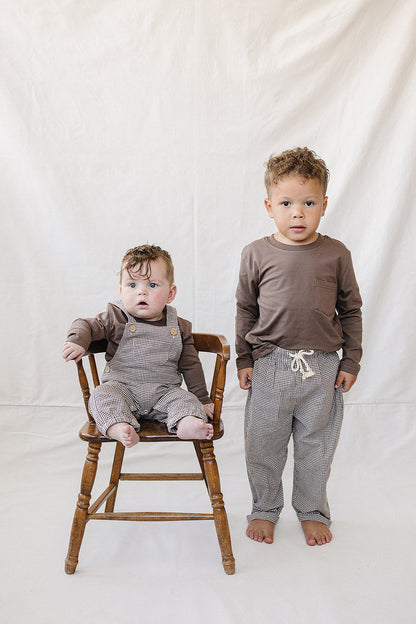 Brown Plaid Overalls