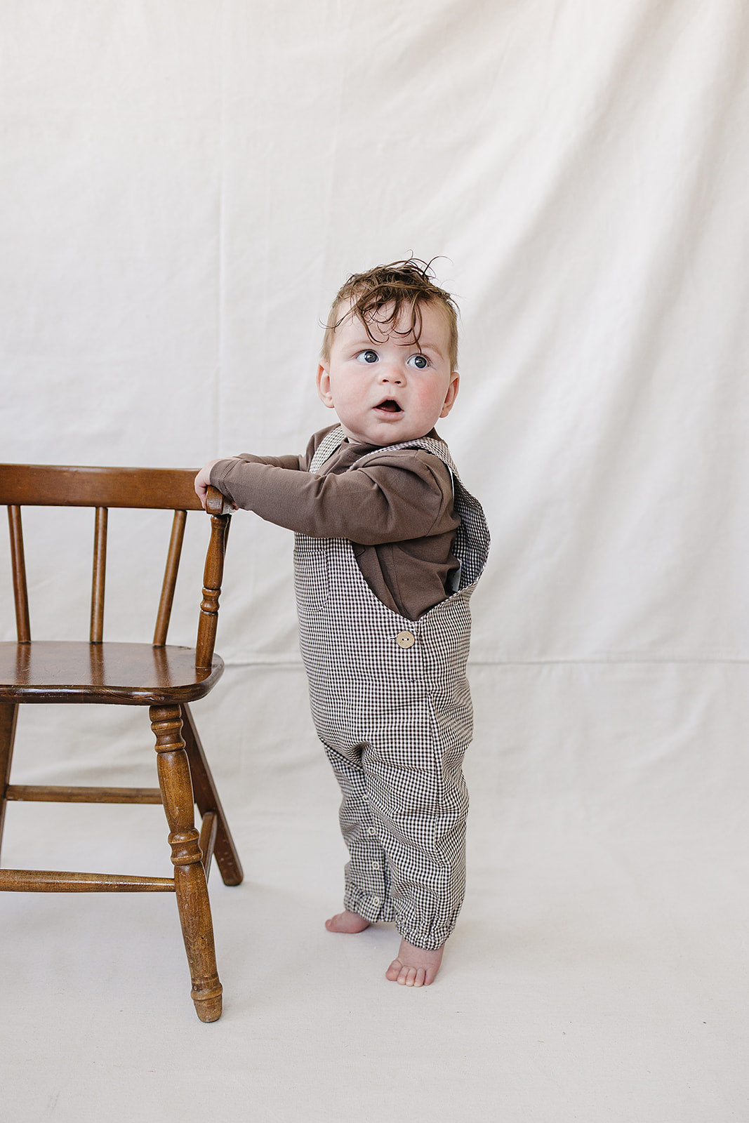 Brown Plaid Overalls