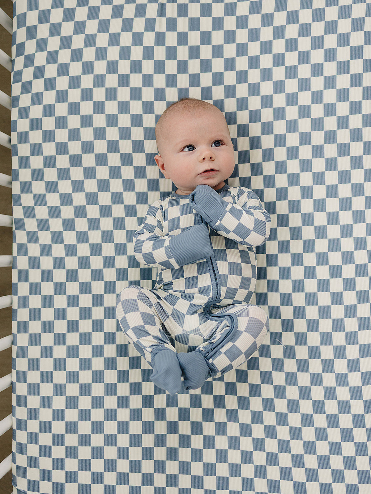 Blue Checkered Ribbed Bamboo Zipper