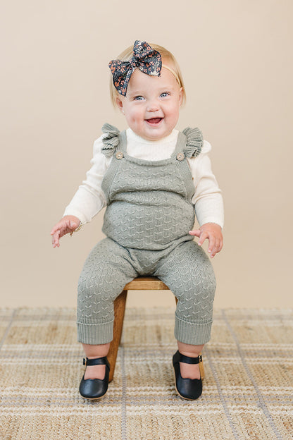 Green Ruffle Knit Overalls