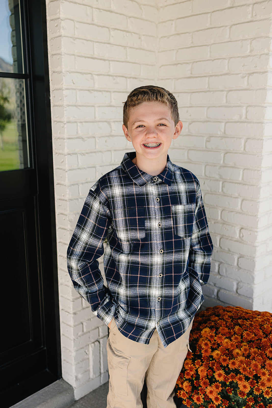 Navy Plaid Button Up Shirt