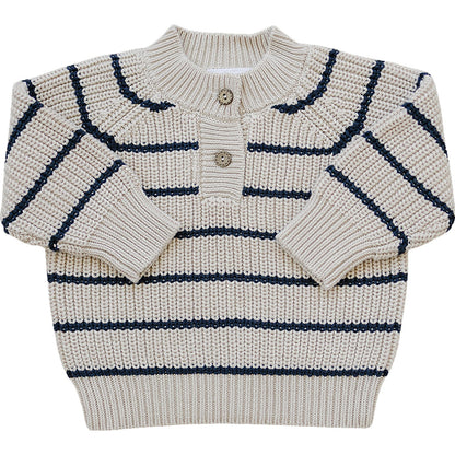 Stripe Button Knit Sweater