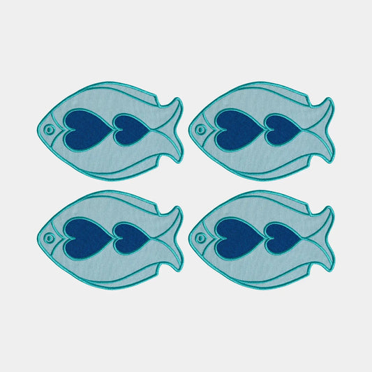 Octaevo Cocktail Coasters - Fish Light Blue (Set of 4)