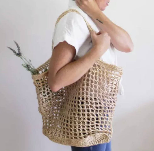 EcoFreax Beach tote handbag handmade natural raffia paper