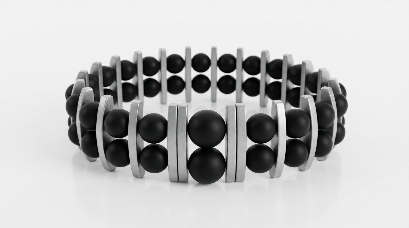Tara Elaina Jewelry Black Onyx And Silver Hematite Stretch Bracelet — 7" — view 1