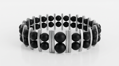 Tara Elaina Jewelry Black Onyx And Silver Hematite Stretch Bracelet — 7" — view 1