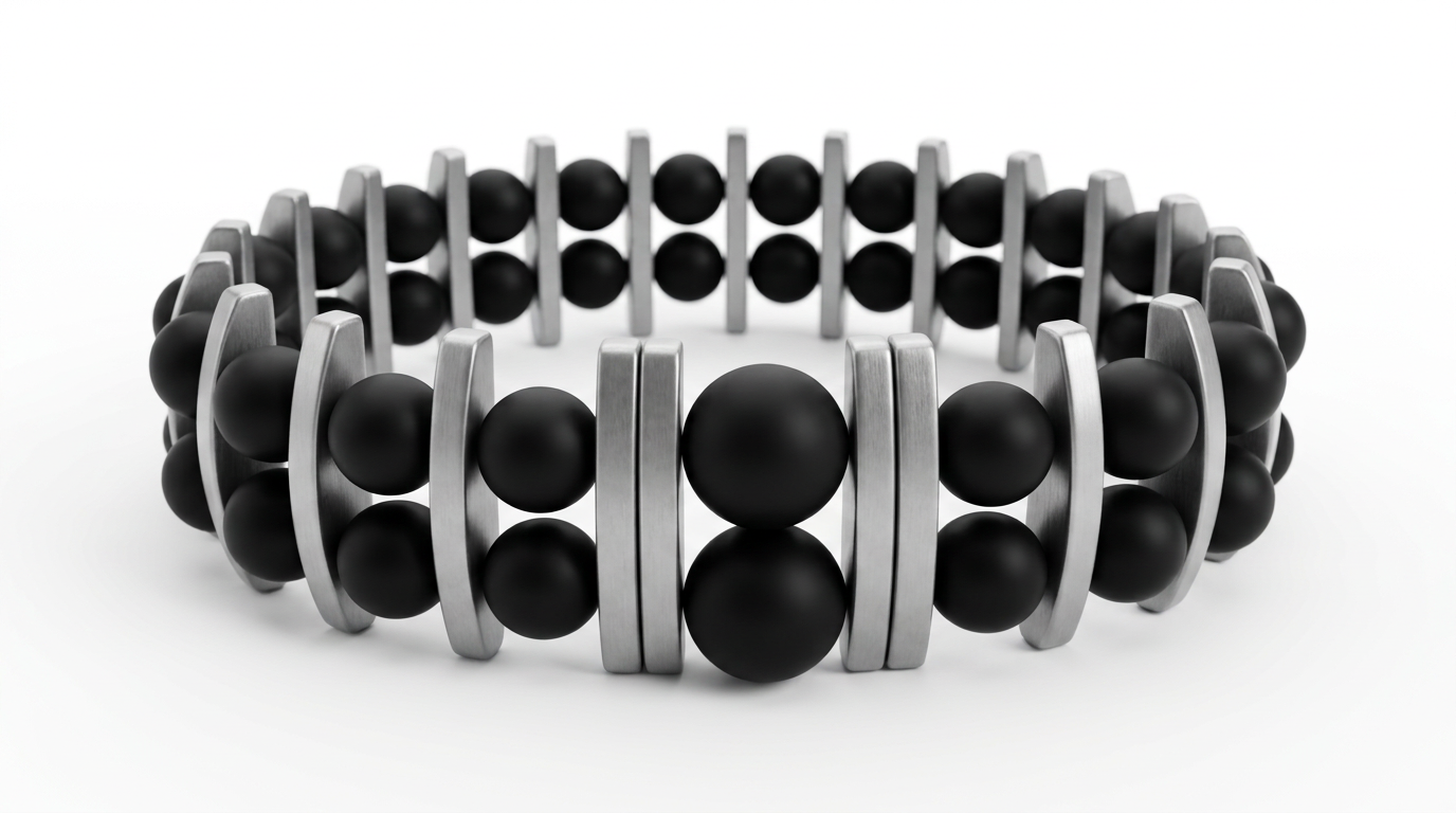 Tara Elaina Jewelry Black Onyx And Silver Hematite Stretch Bracelet — 7" — view 2