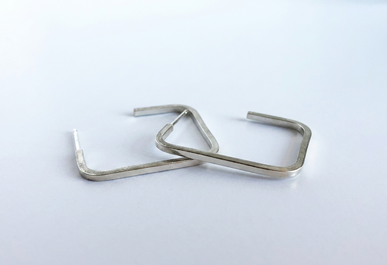 Square Silver Hoops — view 1