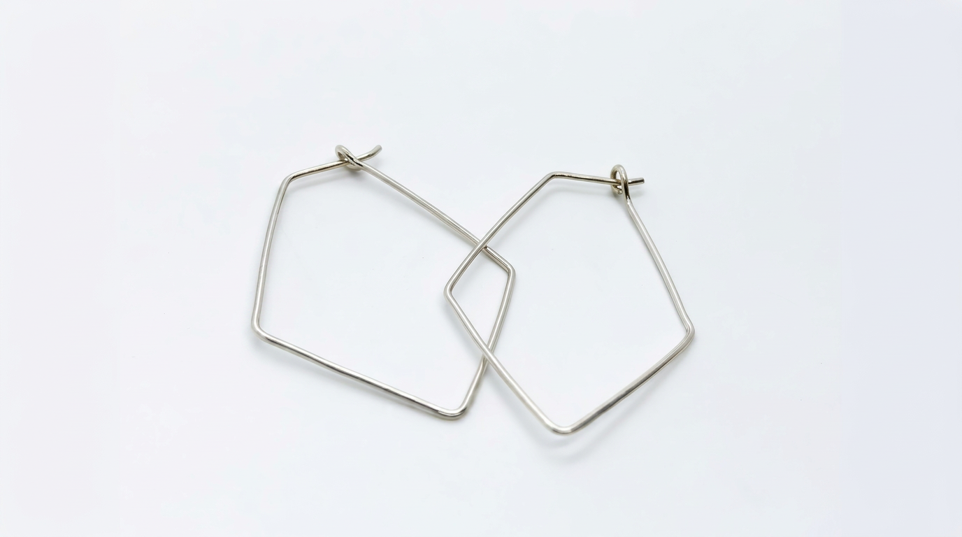 Tara Elaina Jewelry Delicate Silver Diamond Shaped Hoops — view 1