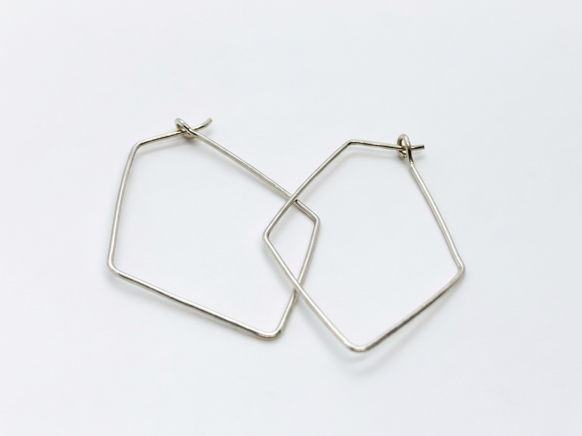 Tara Elaina Jewelry Delicate Silver Diamond Shaped Hoops — view 2