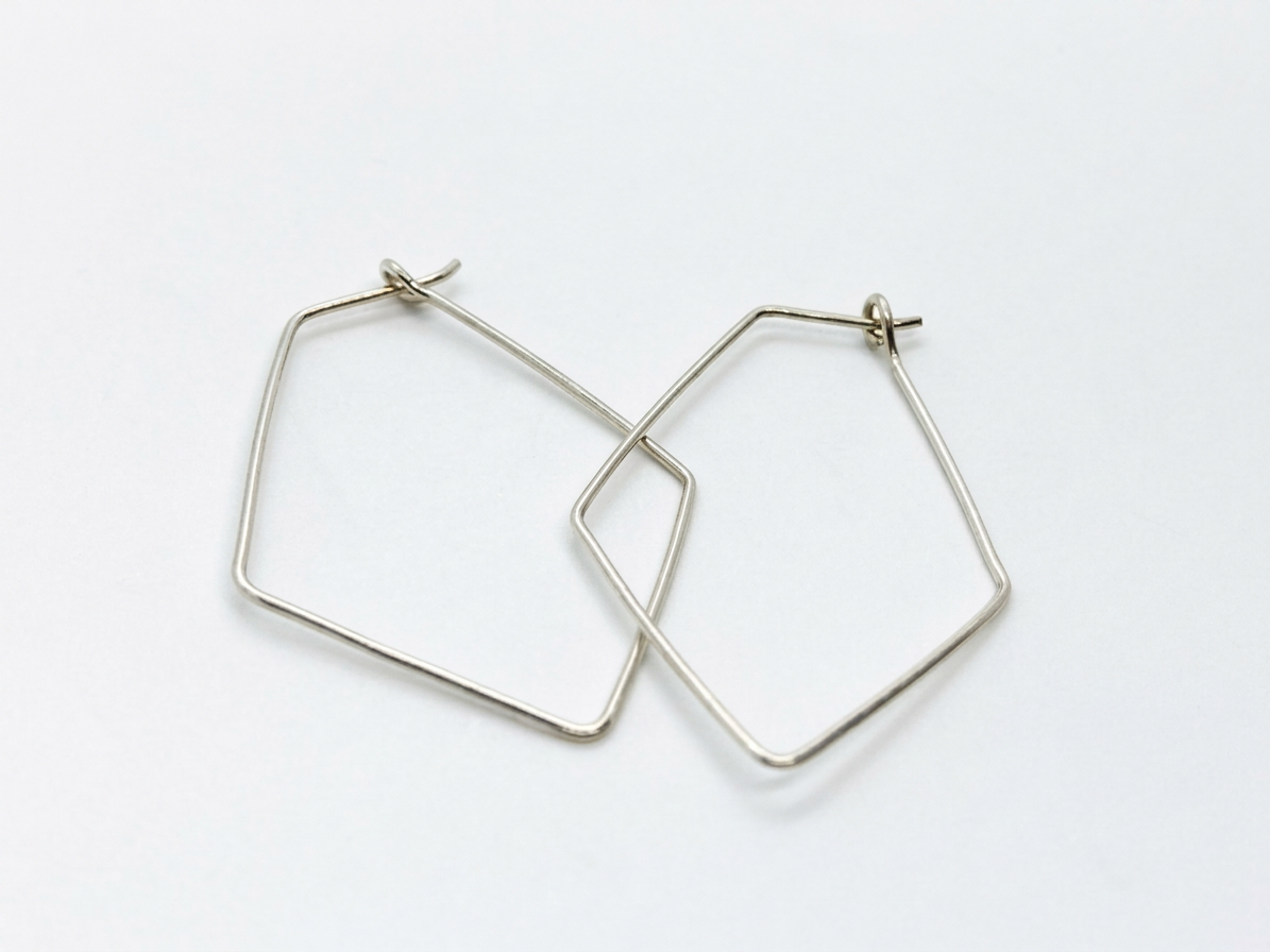Tara Elaina Jewelry Delicate Silver Diamond Shaped Hoops — view 3