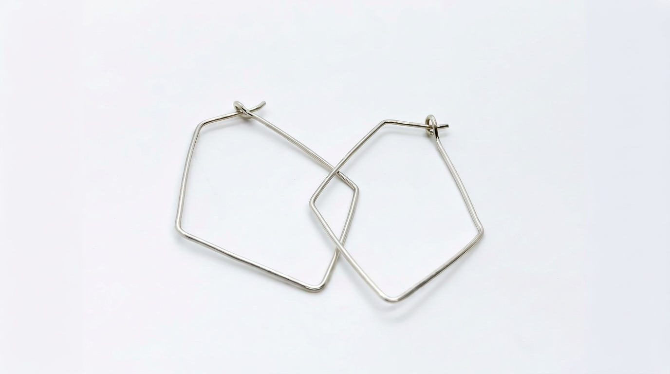 Tara Elaina Jewelry Delicate Silver Diamond Shaped Hoops — view 4