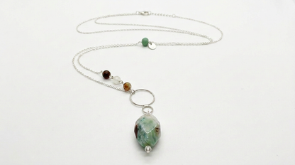 Agate & Aquamarine Silver Pendant Necklace — view 2