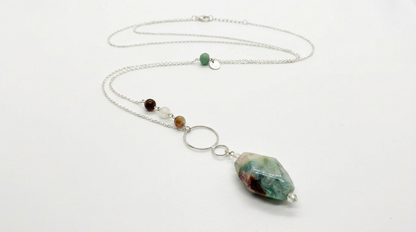 Agate & Aquamarine Silver Pendant Necklace — view 3
