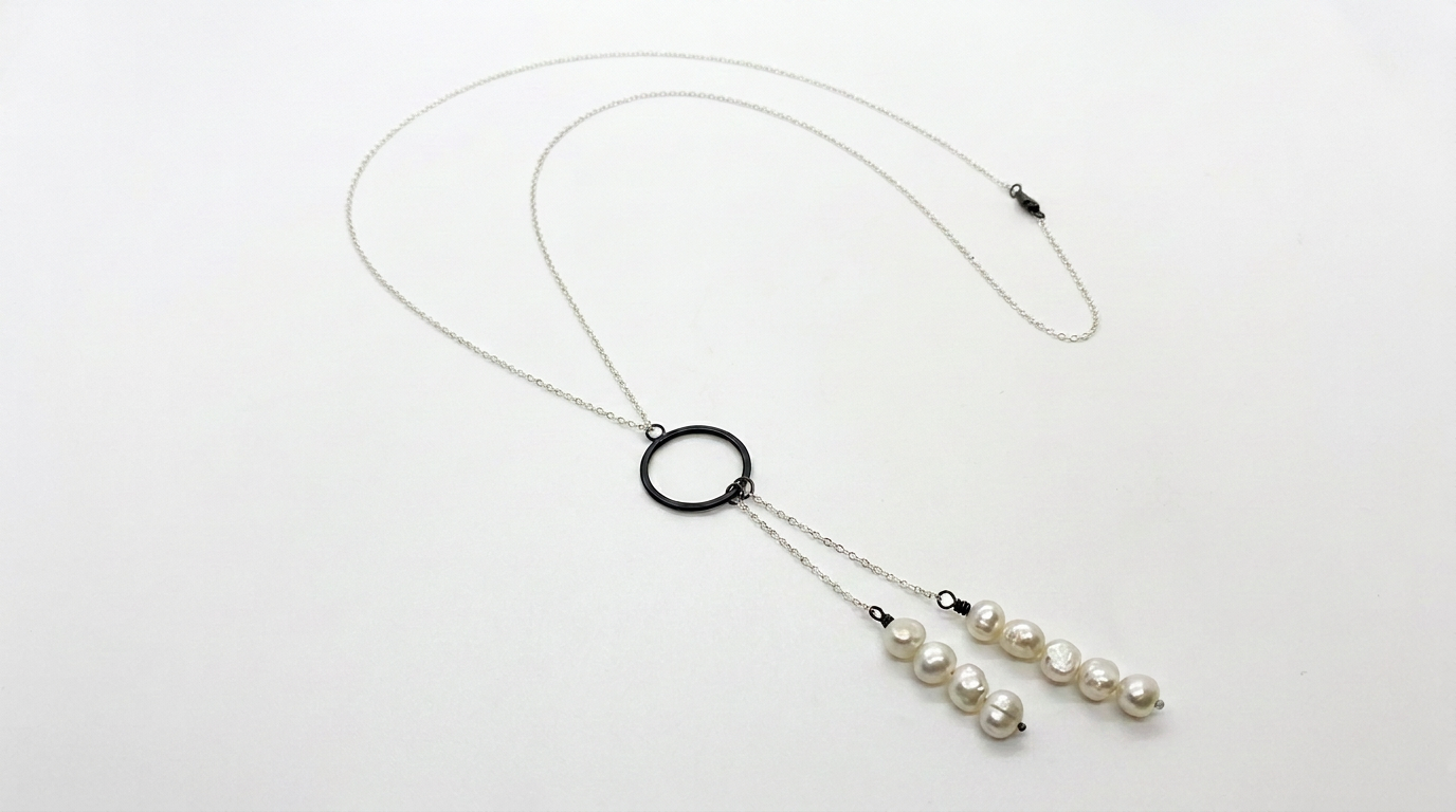 Tara Elaina Jewelry Modern Pearl Silver Lariat Necklace — view 1