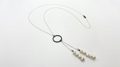 Tara Elaina Jewelry Modern Pearl Silver Lariat Necklace — view 1