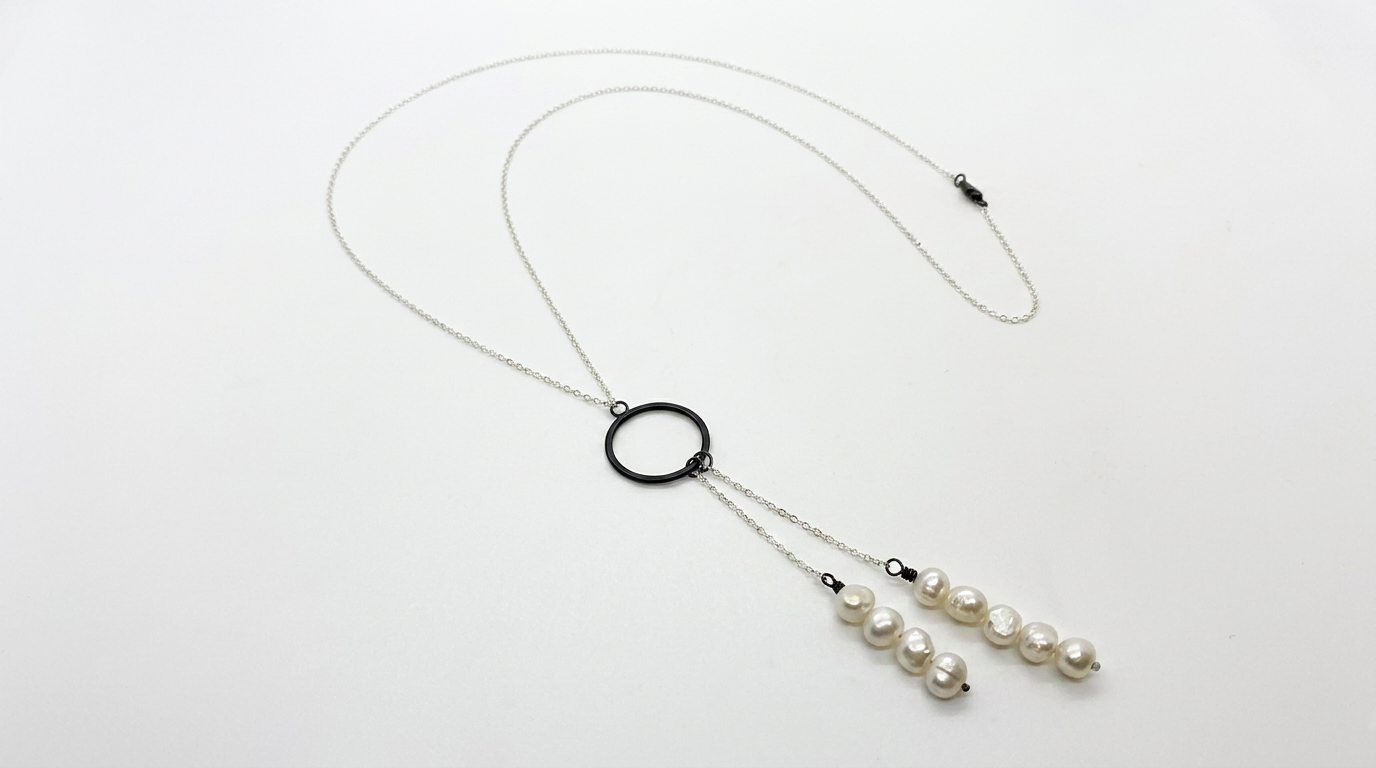 Tara Elaina Jewelry Modern Pearl Silver Lariat Necklace — view 2