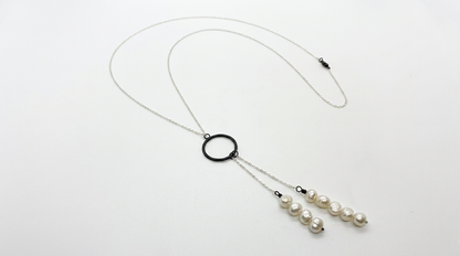 Tara Elaina Jewelry Modern Pearl Silver Lariat Necklace — view 2