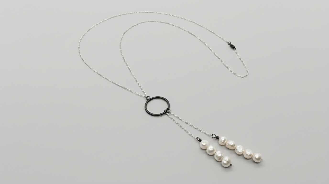 Tara Elaina Jewelry Modern Pearl Silver Lariat Necklace — view 3